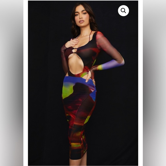 House of CB Dresses & Skirts - House of CB multicolor mesh long sleeve midi dress